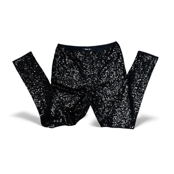 Blue B Women’s Black Sequin Pull-on Legging Pant Large - Picture 3 of 6